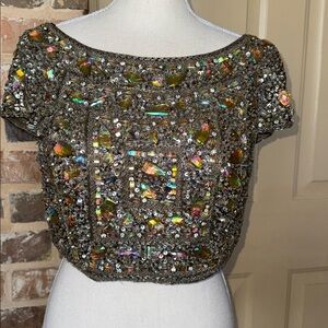 Precious Formals Heavy Embellished Top Multicolor Full Zip Sz 12